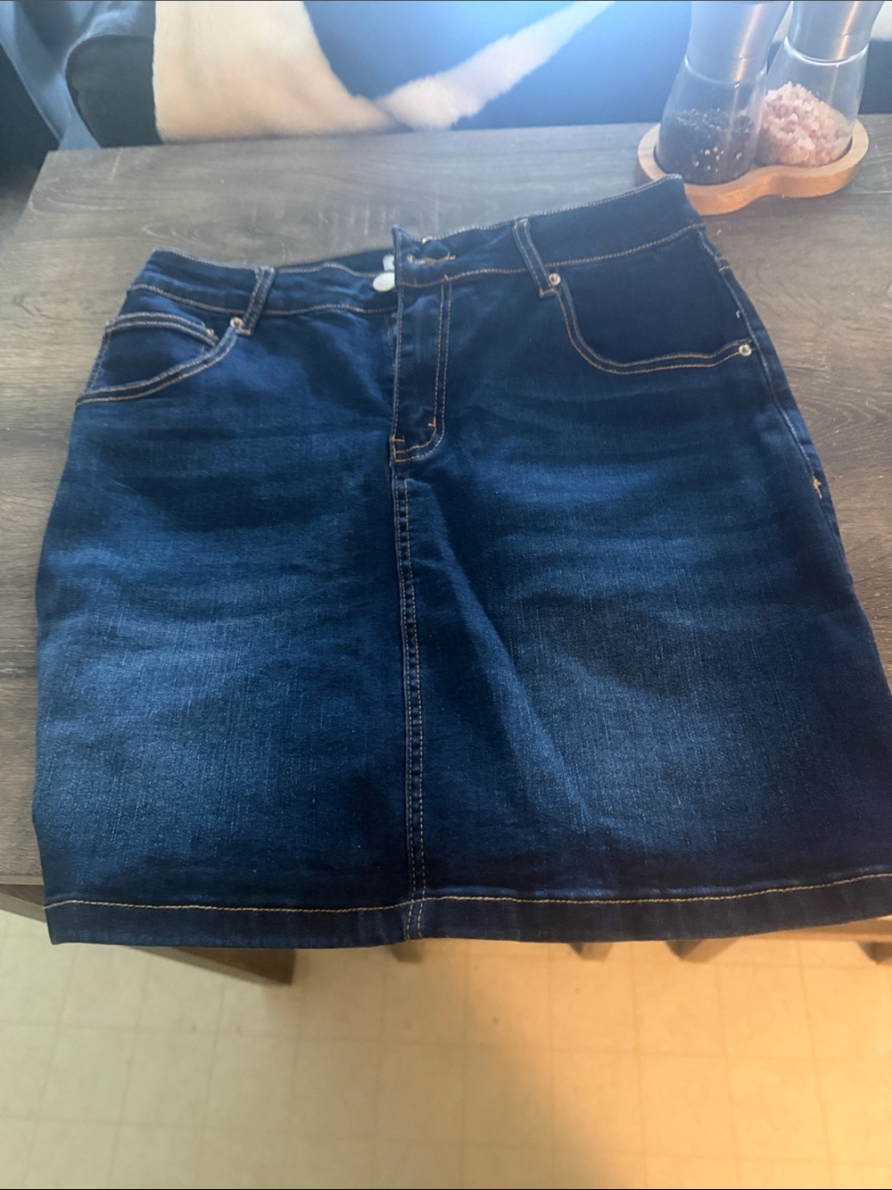 Classic Dark Blue Denim Midi Skirt